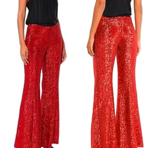 Red Sequin Flare Pants, Bell Bottoms, Sparkly Pants, Flare Legging, Palazzo Pants, Wide Leg Pants, Glitter Pants, Shiny Pants, Sequin Pants