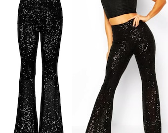 Sequin Flare Pants, Sequin Bell Bottoms, Shiny Sparkle Pants, 70s Outfit, Disco Outfit, Palazzo Pants, Wide Leg Pants, Glitter Pants, Pants