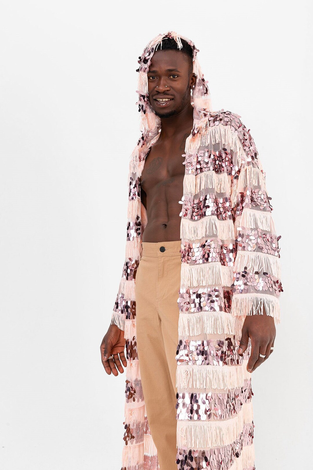 Sequin Kimono, Glitter Kimono, Sequin Fringe Robe,festival Kimono, Mens