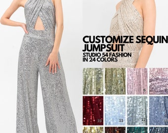 Mono, Mono de lentejuelas, Mono de lentejuelas personalizado, Mono con purpurina, Pantalones brillantes, Mono palazzo con lentejuelas, Traje de cumpleaños