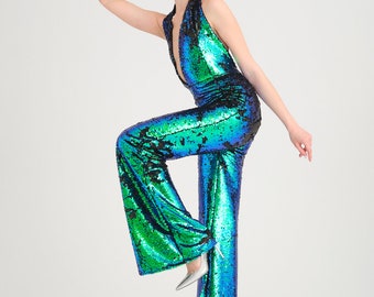 70s Clothing Women, 70s Dress, Jumpsuit, Sequin Jumpsuit, Studio 54 Clothing, Festival Clothing, Formal Jumpsuit, Mermaid Dress, Prom Dress