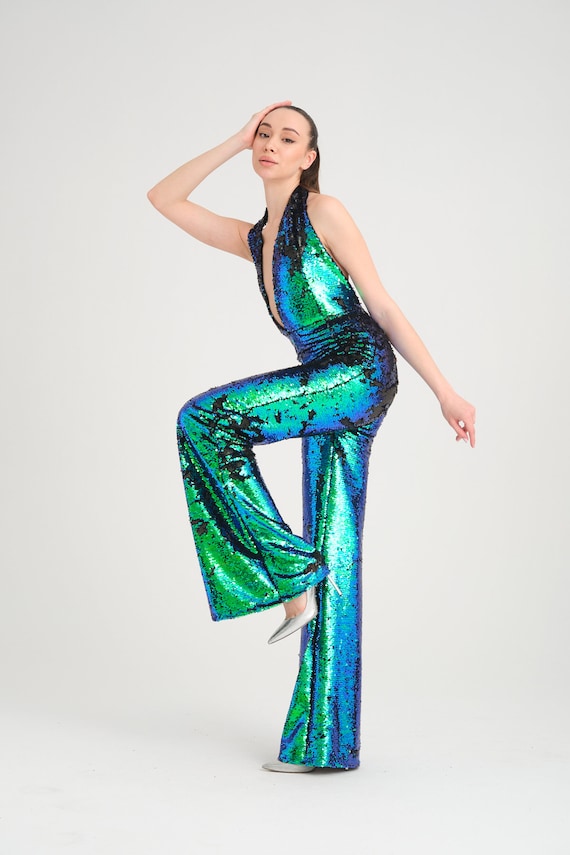 Harry Jumpsuit Outfit Rainbow Jumpsuit Sequin 70s Clothing Women