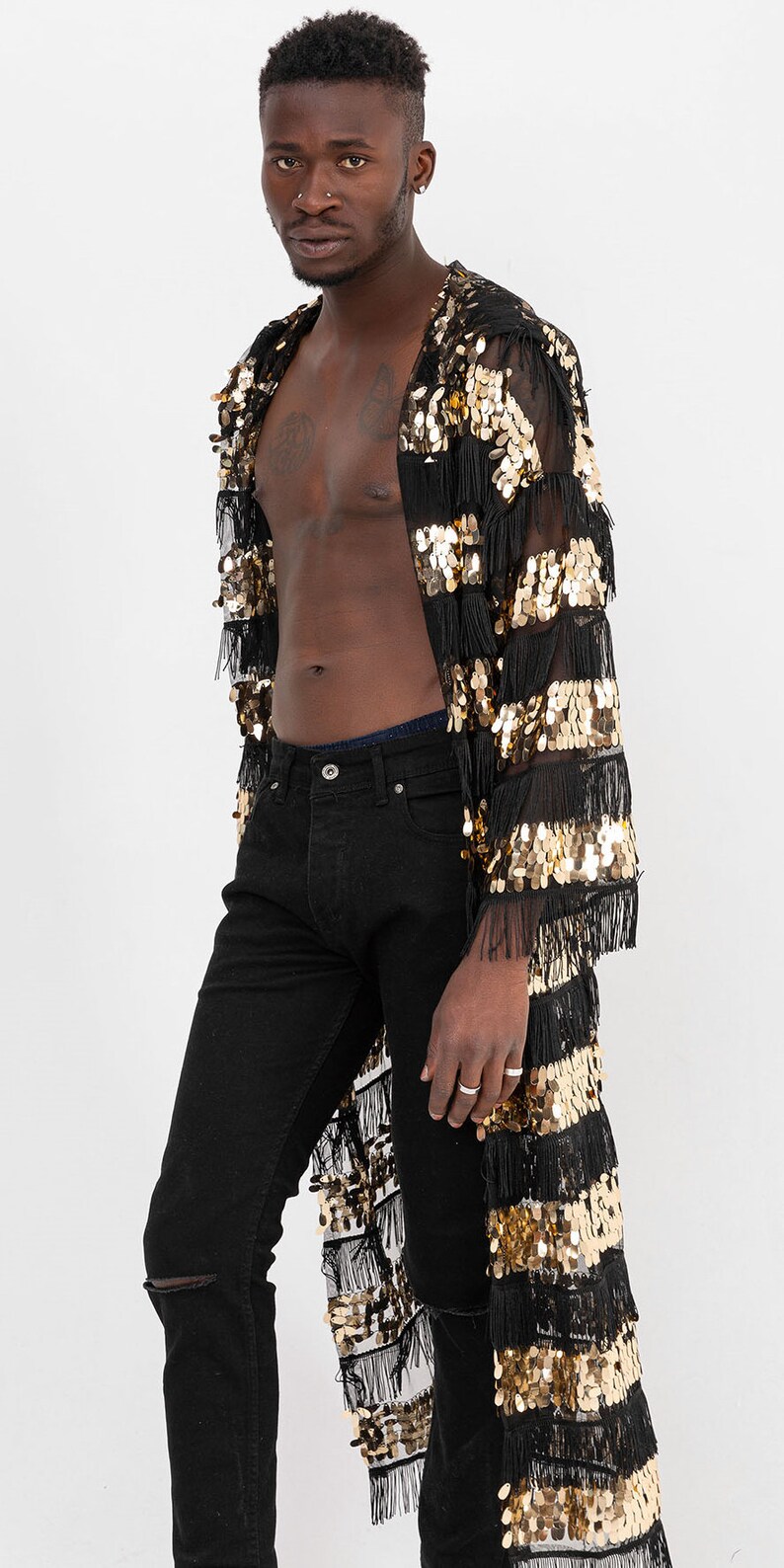 Sequin Kimono Hooded Kimono Sequin Robe Festival Kimono Etsy