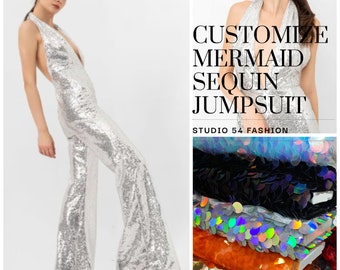 Sequin Jumpsuit, Mermaid Sequin Jumpsuit, Party Jumpsuit, Party Outfit, Silver Jumpsuit, Disco Jumpsuit, Sequin Dress, Christmas Outfit