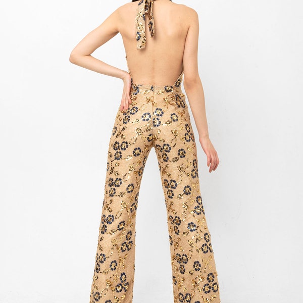 Jumpsuit, Sequin Jumpsuit, Party Outfit, Daisy Jumpsuit, Stage Outfit, Studio 54 Outfit, Dance Costume,Stage Costume,70s Outfit,Disco Outfit