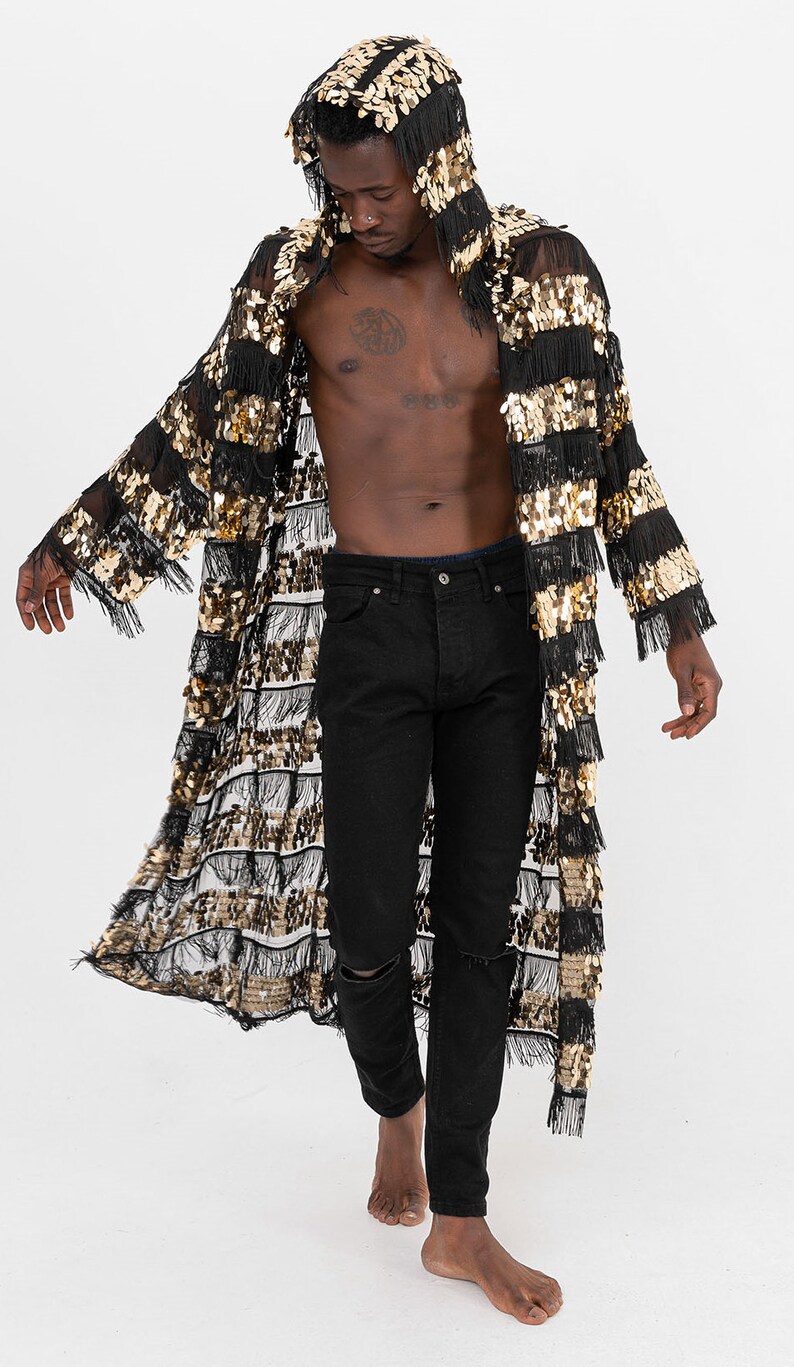 Sequin Kimono Hooded Kimono Sequin Robe Festival Kimono Etsy