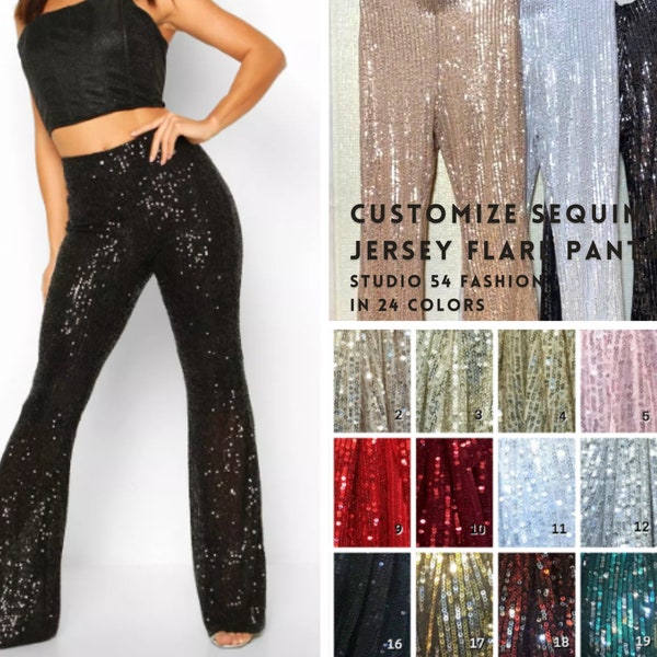 Pantalon évasé à sequins, Pantalon à sequins personnalisé, Pantalon à paillettes personnalisé, Pantalon scintillant brillant personnalisé, Pantalon palazzo à sequins, Pantalon large à sequins,Pantalon