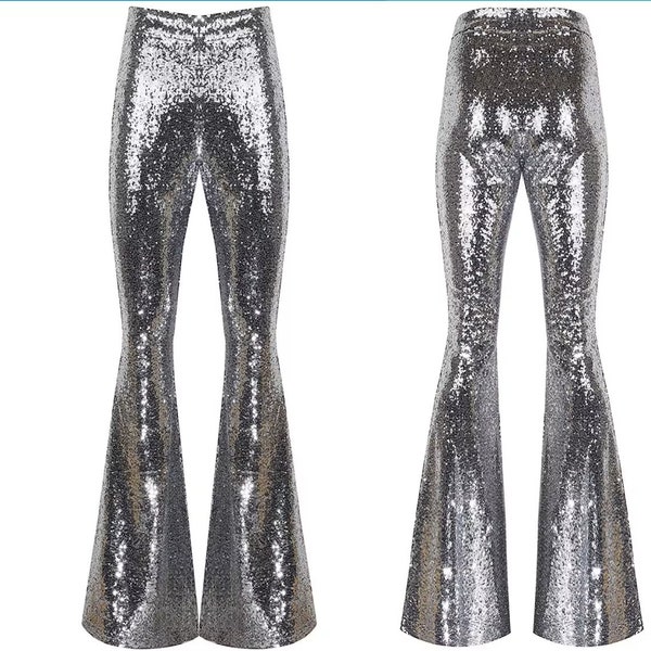 Silver Sequin Flare Pants, Bell Bottoms,Harem Pants, Flare Legging, Palazzo Pants, Wide Leg Pants, Boho Hippie Women Pants, Sequin Pants