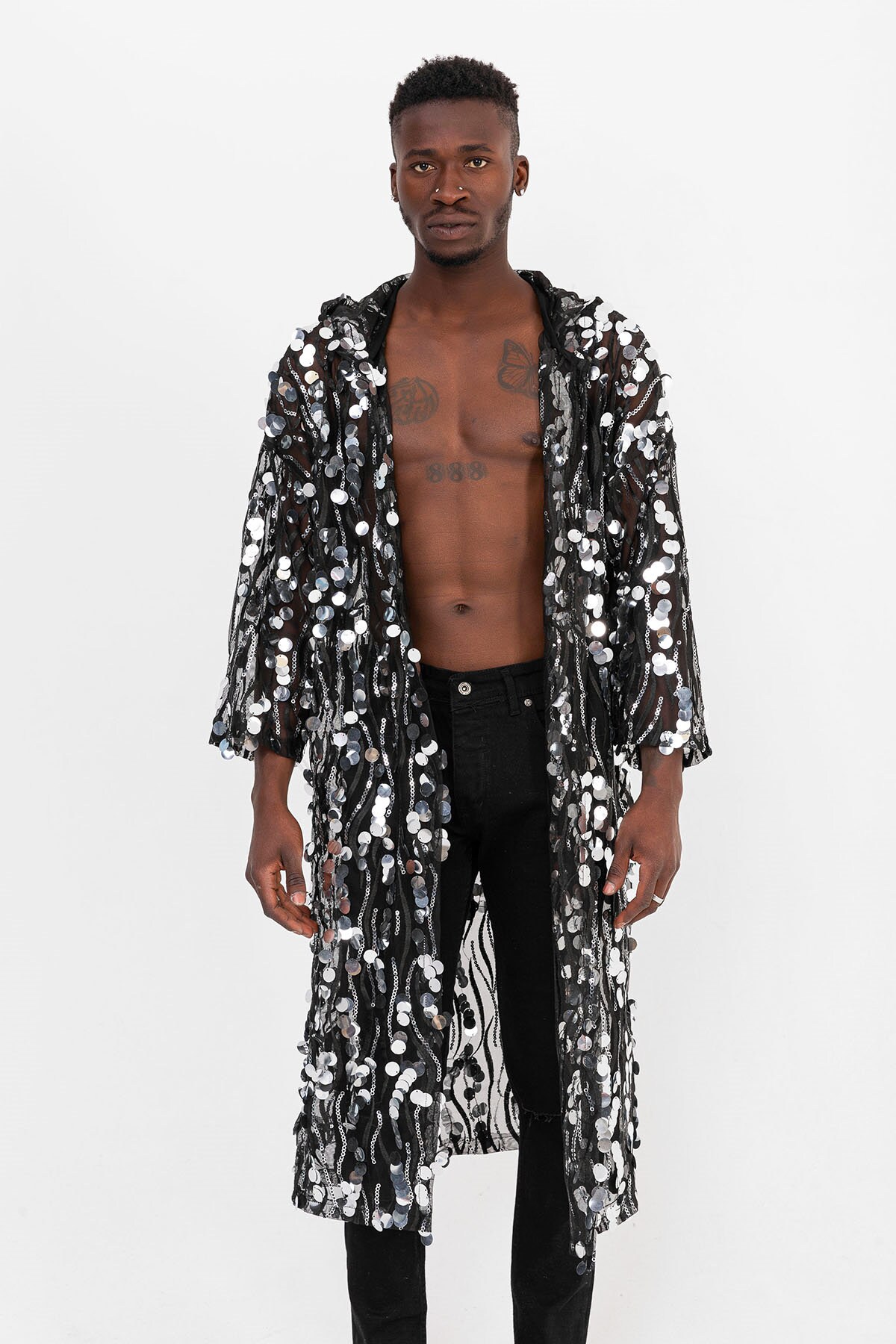 Sequin Kimono Hooded Kimono Sequin Robe Festival Kimono Etsy