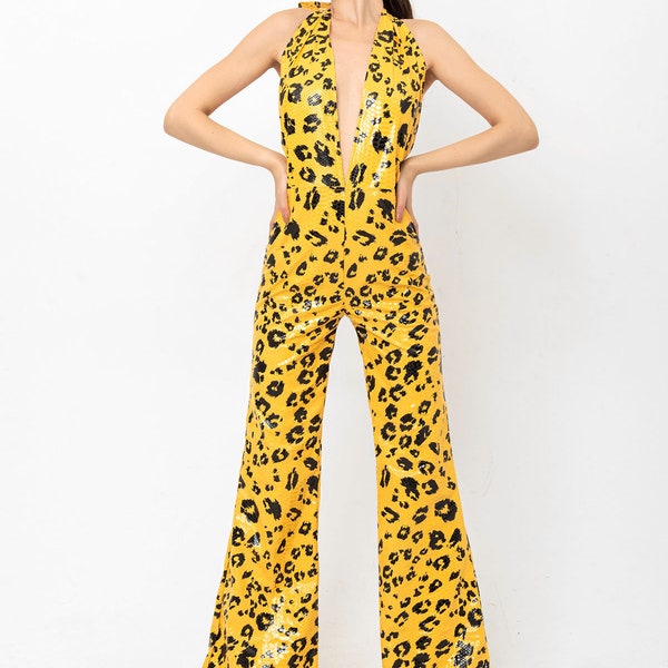 Jumpsuit, Faux Leather Jumpsuit, Party Outfit, Festival Outfit, Leopard Outfit, Dance Costume, Disco Outfit, Evening Nightout Outfit