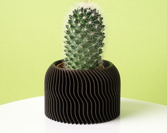 Moderne houten plantenbak WAVE | Decoratieve plantenpot voor binnen | Uniek ontworpen vetplanter