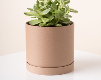 Minimalistische houten plantenpot AUSTIN | 4 - 8 inch kamerplanter | Milieuvriendelijke moderne plantenbak met afvoer en schotel