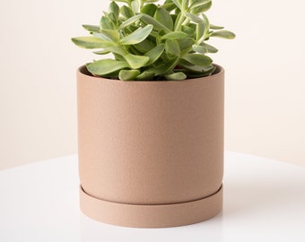 Minimalist wooden plant pot AUSTIN | 4 - 8 inches indoor planter | Eco-friendly modern planter with drainage and saucer