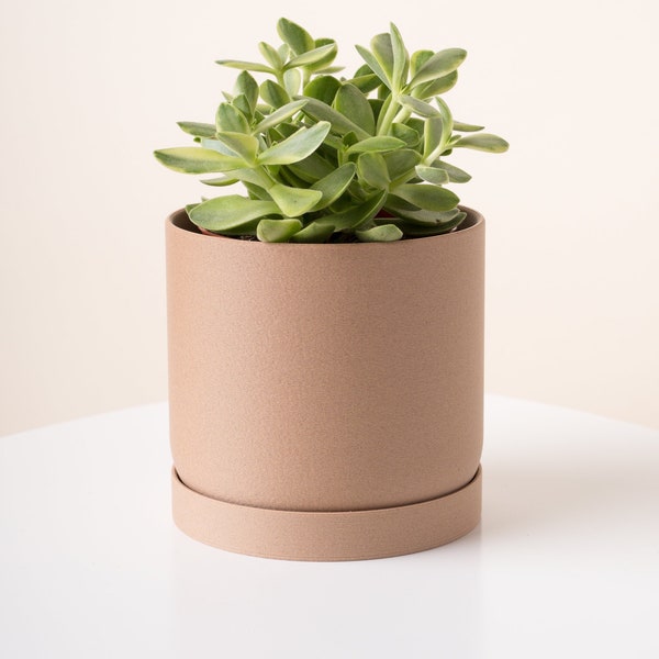 Minimalist wooden plant pot AUSTIN | 4 - 8 inches indoor planter | Eco-friendly modern planter with drainage and saucer