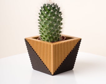 Geometrische tweekleurige houten plantenpot YIN YANG 2 | Decoratieve milieuvriendelijke moderne plantenbak | Origineel cadeau