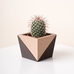 Geometrischer zweifarbiger Holz Blumentopf YIN YANG 1 | Dekorativer Übertopf | Umweltfreundlicher moderner Übertopf | Originelles Geschenk