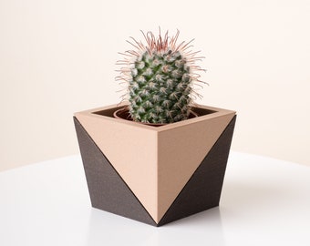 Geometrische tweekleurige houten plantenpot YIN YANG 1 | Decoratieve plantenbak voor binnen | Milieuvriendelijke moderne plantenbak | Origineel cadeau