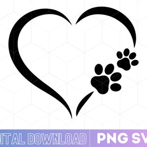 Dog Paw Print Heart SVG PNG, Two Paws Print Heart, Print Heart Png, Cat Paw Svg, Print Heart Svg, Instant Download