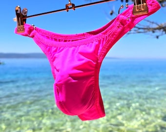 Men's thong swimwear, Men's Bold Color Swim Thong, Mens micro string swimwear, Stretchy Spandex Bikini, Adjustable Pouch, Sissy panty