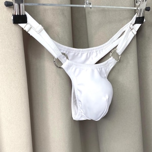 Herrbikini baddräkter Bulge pouch badkläder: Handgjorda mjuka för underkläder och badkläder. Djärv spandexbikini, justerbar pouch, sissy panty