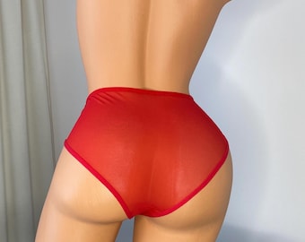 Handmade Sheer Mesh Panties, High-Waisted See-Through Bikini
