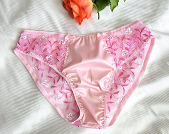 Men's Silk Satin Sissy Panties, Lace Detail, Handmade silk panties briefs