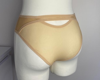 Handgemaakt slipje met hoge taille van mesh, transparante doorschijnende lingerie