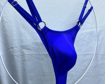 Men's Spandex Swim Thong, Adjustable Pouch Bikini, Bold Colors (Handmade)