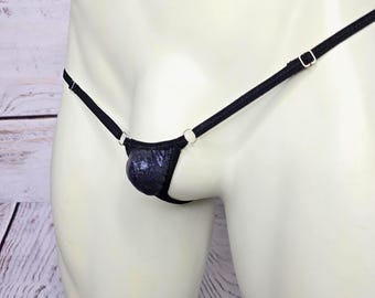 Men’s Shiny Micro Thong, Iridescent G String, Ultra Minimal Bikini, Open Style Men’s Underwear, Handmade Micro Beachwear