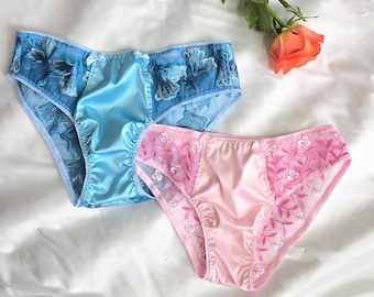 Mens luxury sissy panties, Satin Sissy Panties, Lace Detail, Handmade silk panties briefs