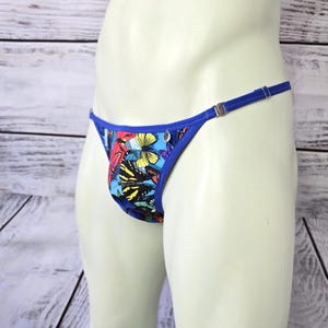 Men's Butterfly Print Bikini Swim Briefs – Low-Rise, Gathered Back, Handmade Stretch Spandex, Sissy panty