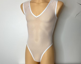 Sheer men's bodysuit with a front closure Sheer men's underwear, Bodysuit men thong Mesh lingerie bodysuit See through Bodysuit