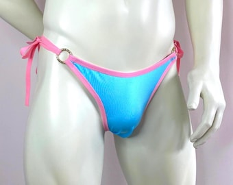 Men swimwear see through-Handmade Men's Swim Thong: Spandex G-String, Adjustable Ties, man thong