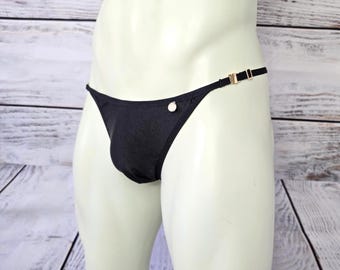 Mens bikini swimsuit, Mens tanga swimwear – Low-Rise Gathered Thong, Handmade Stretch Spandex, Sissy panties