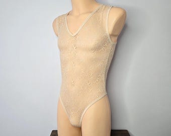 Sheer men's bodysuit with a front closure Sheer men's underwear, Bodysuit men thong Mesh lingerie bodysuit gay lace bodysuit