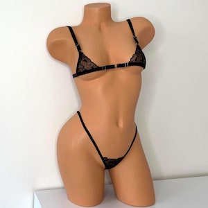 Conjunto de micro sujetador y tanga, Mini sujetador para mujer, Micro sujetador triangular, Micro bikini de hilo extremo, Micro tanga extremo, Bikini de hilo extremo