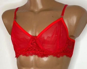 Bra Men: Underwire Lace Bra for Men, bras for men AA, B, C- Cup Underwire Bra for Crossdressing Men