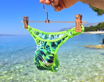 Men's Swim Thong – Stretchy Spandex Bikini, Adjustable Pouch, Handmade Bold Colors, Sissy panty
