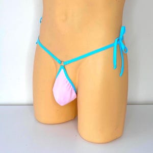 Men’s Micro Swim Thong–Blue and Pink Bikini Mens Thong Handmade Men Underwear Swimwear Mens micro string bikini Minimal Swimsuit Sissy panty