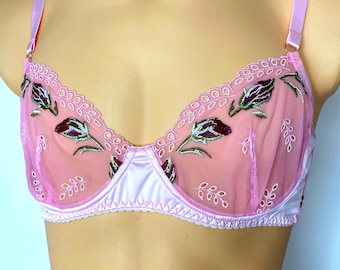 Pink Lace Bra for Men, AA Cup Satin Lingerie, Custom Tailoring, Sissy Training Bra