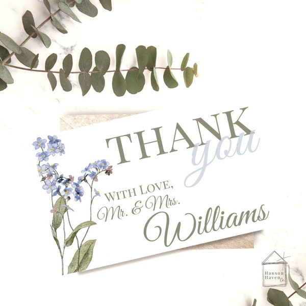 Thank You Postcard Template Wildflower Wedding Thank You Card for Bridal Shower Thank You Note Wedding Shower Blue Flower Postcard Editable