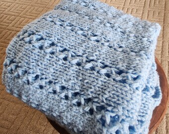 Blue Baby Afghan, Knit Baby Blanket