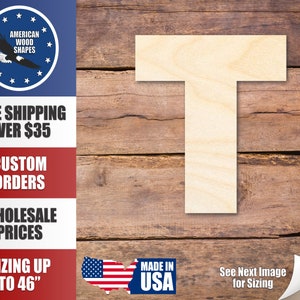 Unfinished Wood Block Letter T - Craft - up to 24&quot; DIY