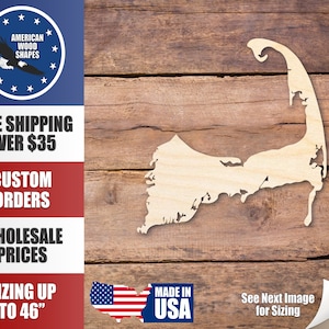 Unfinished Wood Cape Cod Shape - Craft - up to 36" DIY