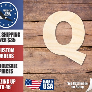 Unfinished Wood Block Letter Q - Craft - up to 24&quot; DIY