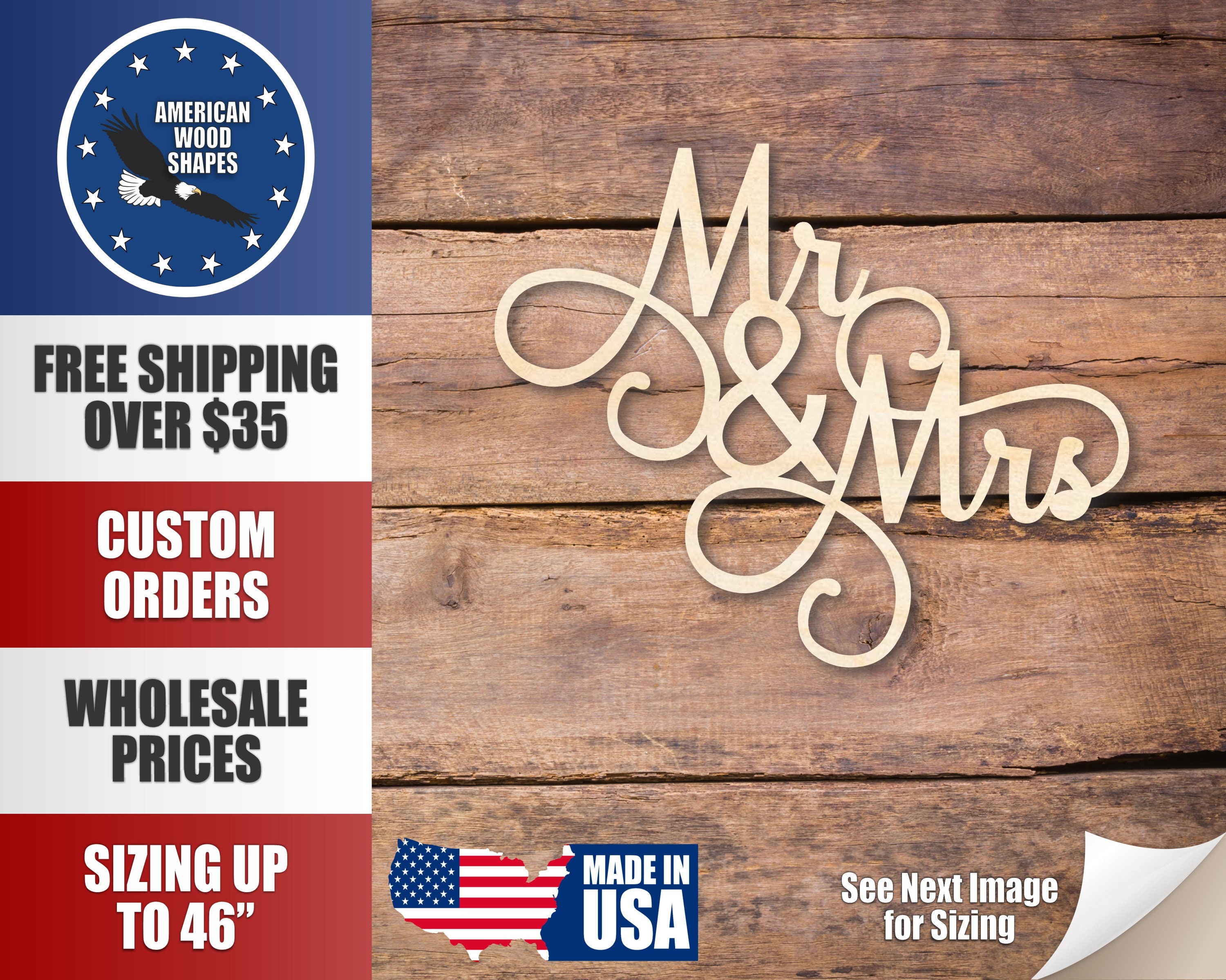 Word Mr & Mrs - Laser Cut Out Unfinished Wood Craft Shape WDG22 Word Mr & Mrs - Laser Cut Out Unfinished Wood Craft Shape WDG22