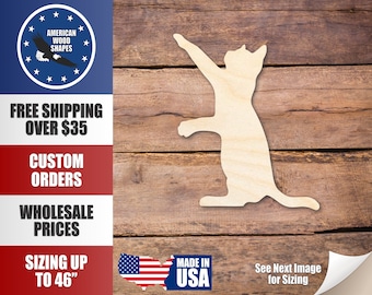 Unfinished Wood Playing Cat Shape - Craft - up to 36&quot;
