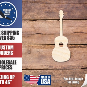 Unfinished Wood Acoustic Guitar Silhouette - Craft- up to 24&quot; DIY