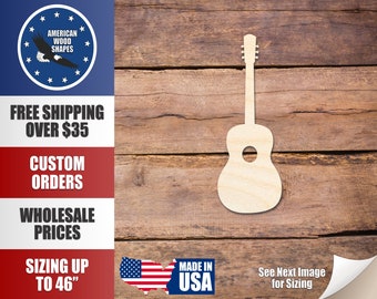 Unfinished Wood Acoustic Guitar Silhouette - Craft- up to 24" DIY