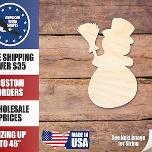 Unfinished Wood Snowman Shape - Winter Craft - up to 36&quot;
